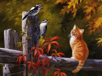 猫 Painting - 猫と鳥